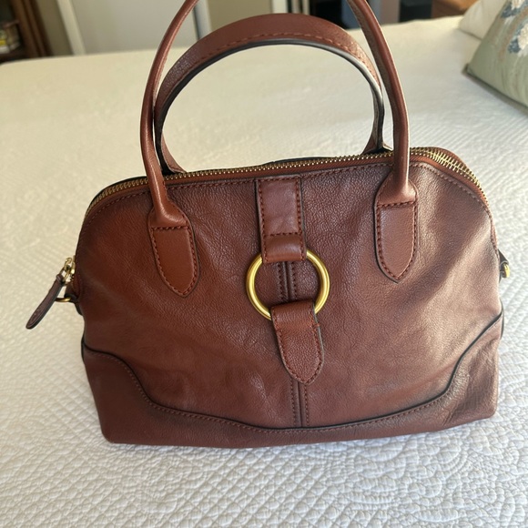 Frye Brown Leather Satchel with Gold Ring - Picture 1 of 6